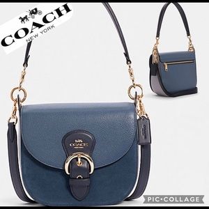 NWT COACH KLEO SHOULDER BAG 23 LEATHER/SUEDE CROSSBODY GOLD/DENIM MULTI HANDBAG